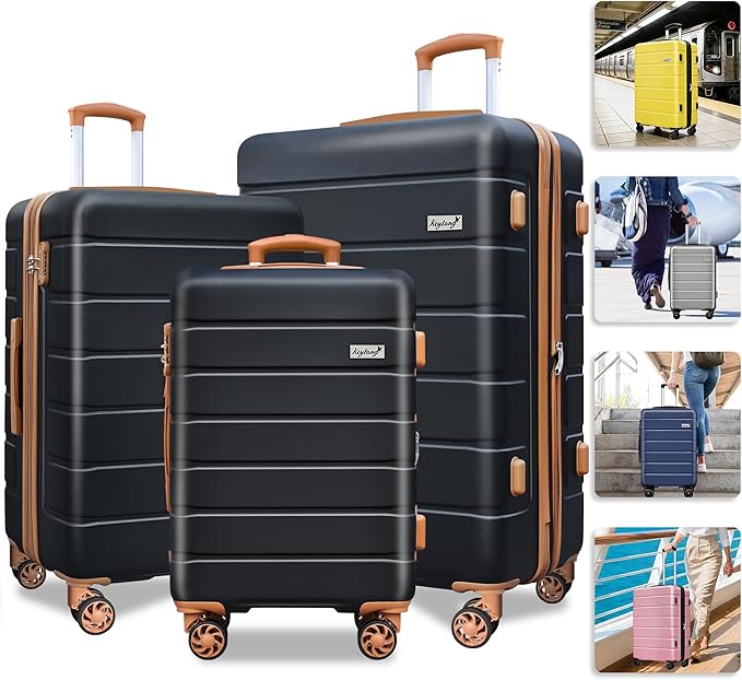 Explorer Lightweight Hardshell 20% Expandable 3-Piece Luggage Set with TSA Lock, Double Spinner Wheels, and Carry-On Suitcase,Black Umber