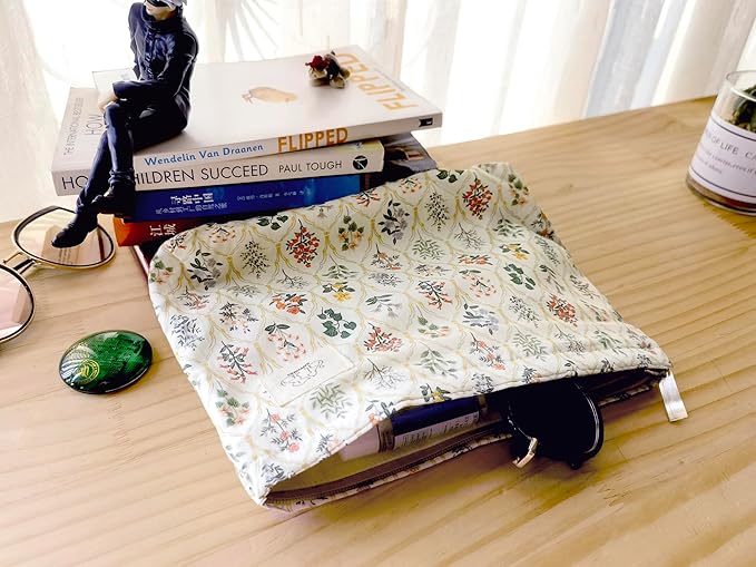 HAPPYHEIDI Large Aesthetic Floral Cotton Makeup Bag with Pocket Cute Cosmetic Travel Pouch, Make Up Organizer, Lightweigt, Zipper Closure
