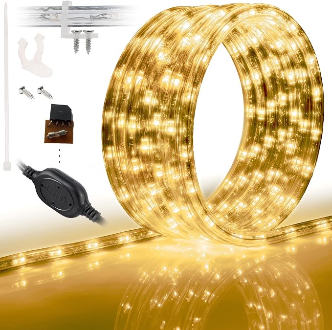 288LEDs, 25ft LED Outside Rope Lights, Waterproof Permanent Outdoor ETL Certified Connectable Clear Tube, Christmas Palm Tree Holiday Decorative Landscape Patio Accent Lighting - Warm White