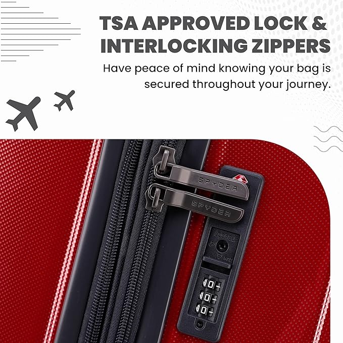 Spyder Rails Expandable Hardside Upright Suitcase with 360° Spinner Wheels, TSA Approved Lock (Red, Medium Checked)