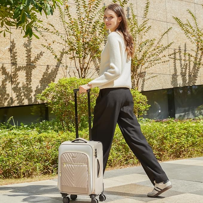 LOVEVOOK Carry On Luggage 22x14x9 Airline Approved,20 Inch Carry-on Suitcase for Women,Softside Suitcases with Wheels,Rolling Checked Luggage with TSA Lock,Lightweight Travel