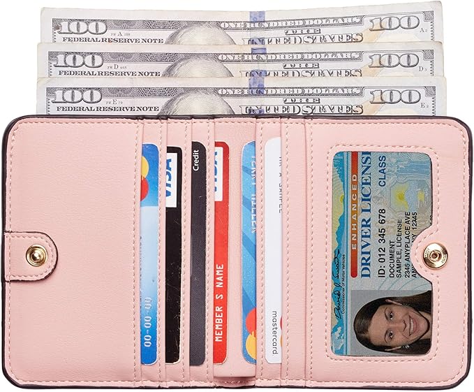 Toughergun Women’s Small Slim Leather Wallet with RFID Protection, Compact Bifold Mini Purse with Clear ID Window
