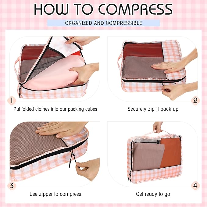 5 Pcs Packing Cubes for Suitcase Large Travel Cubes Carry on Luggage Organizer Bags for Clothes Accessories(S,Plaid)