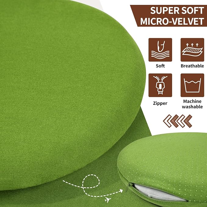 BUYUE Memory Foam Seat Cushion, Dia 16.5" Soft Velvet Round Stool Cushion Anti-Slip Chair Pads, L, Green