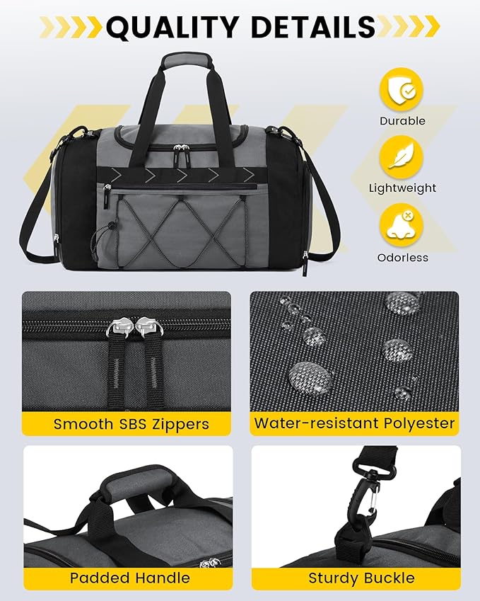Vorspack Gym Bag for Men - 21 Inches Duffle Bag for Travel Water-resistant Travel Bag with Shoe Compartment Wet Pocket Duffel Bag for Gym Sports Travel Weekender Overnight - Grey