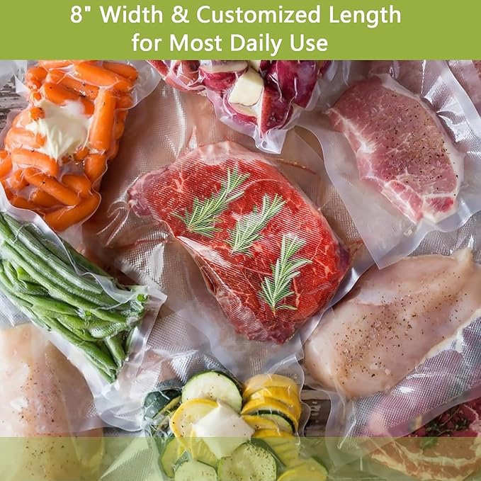 Potane 8 Pack 8"x20'(8Rolls) Thickened Vacuum Sealer Bags For Food, Textures on Both Sides, Smell-Proof, Heavy Duty for POTANE, Food Saver, Weston, Sous Vide