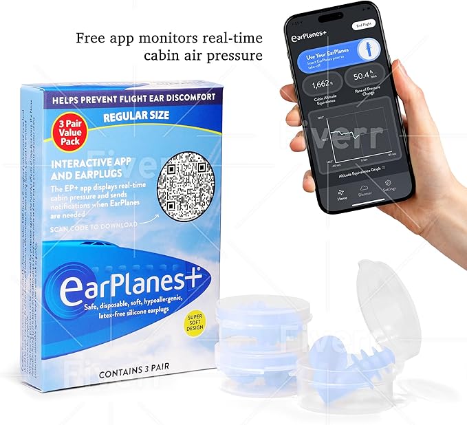 New Super Soft Adult EarPlanes® Ear Plugs Airplane Travel Ear Protection 3 Pair