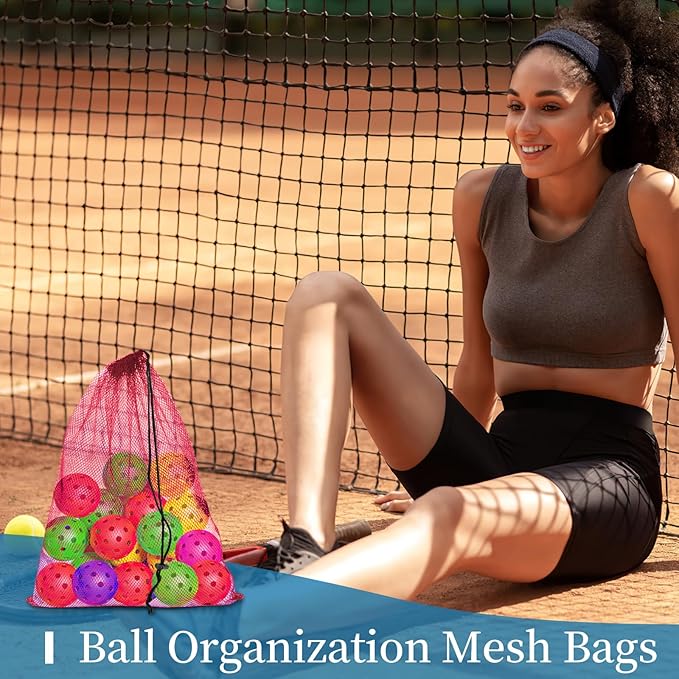 6 Pcs Mesh Bags Drawstring, 14x17 Inch with Lock, Multipurpose Storage Bags for Gym, Balls, Beach, Laundry(Red)