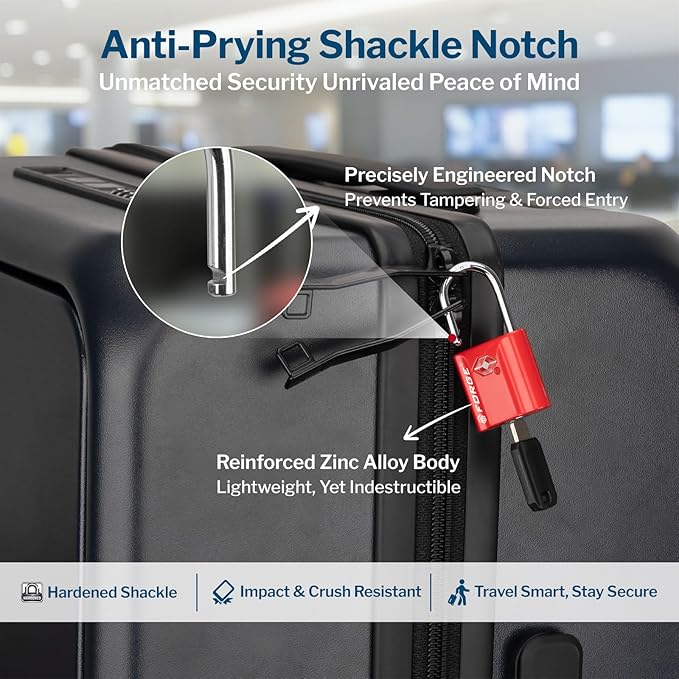 Forge 1''x1'' TSA Approved Luggage Locks: Ultra Secure dimple Key Travel Locks with zinc Alloy Body, for Luggage, Travel Cases, Backpacks, Red 2PK.