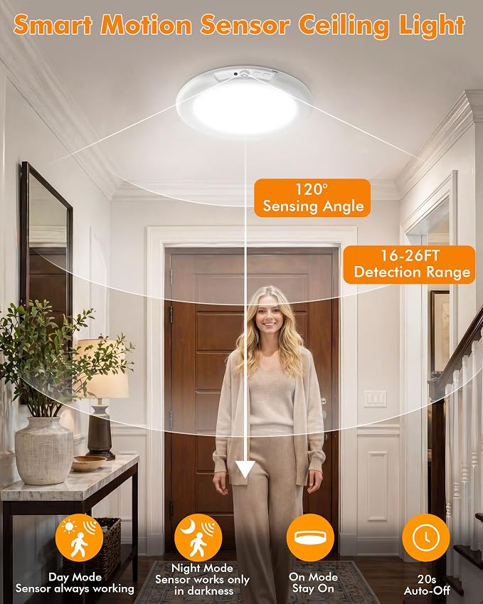 Rechargeable Ceiling Light 4 Pack, Magnetic Motion Sensor with Remote | Wireless Dimmable Battery Operated LED Ceiling Lights for Bathroom Hallway Pantry Shed Porch Stairs