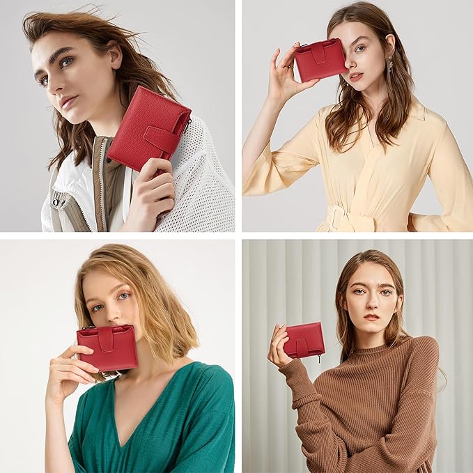 Airkit Small Wallet Women RFID Blocking Leather Bifold Compact Card Holder Wallet for Women with Zipper Coin Pocket 4 ID Window