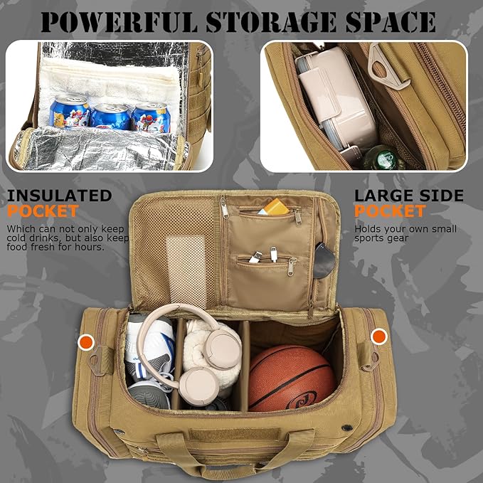 45L Gym Bag for Men & Women, Tactical Military Duffle Bag for Travel Weekender Gym Workout Deployment, Large Sports Bag for Hockey Football Baseball Soccer Basketball