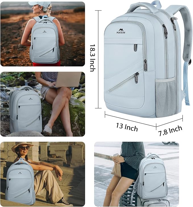 MATEIN Laptop Backpack 17 Inch, Womens Large Work Commute Backpack with Front Pocket, Water Resistant Anti Theft Computer Bag for Students, Travel Daypack with Luggage Strap, Haze Blue