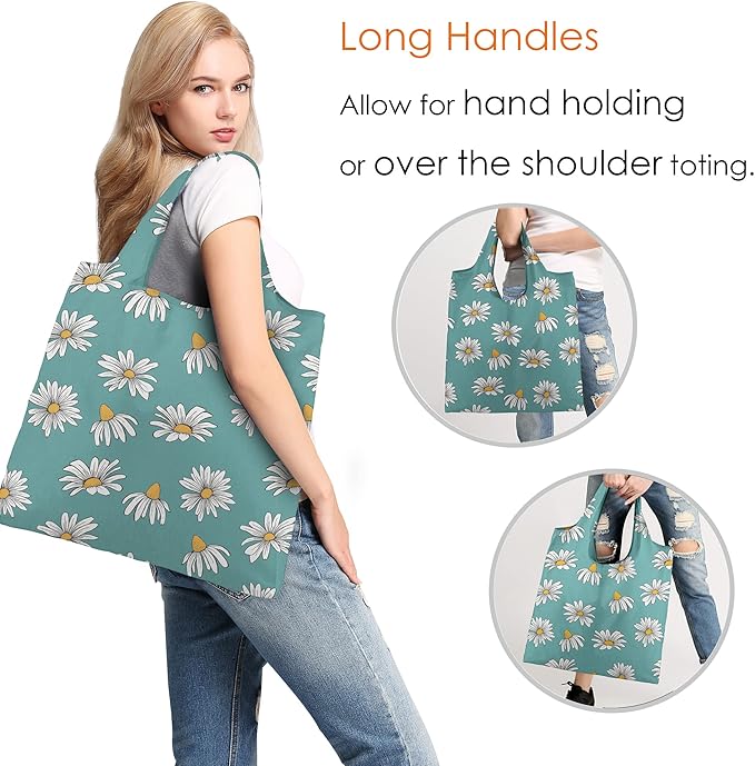 BeeGreen 6 Pack Bulk Foldable Packable Tote Bags for Women - Reusable Grocery Bags Shopping Bag with Pouch, Large Machine Washable Gifts with Handles for Travel,Beach,Holiday