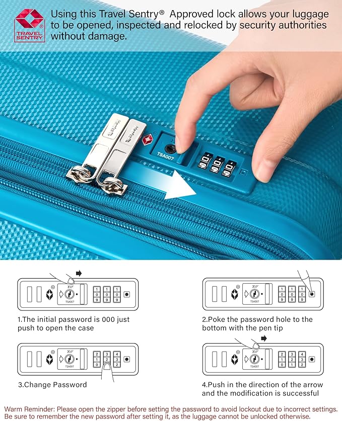 Hanke 29 Inch Plus Expandable Luggage Large Suitcases with Wheels,Checked Luggage Hard Shell Suitcases, PC Trunk Luggage Extra Large Suitcase with Lock for Women Men(Caribbean Blue)