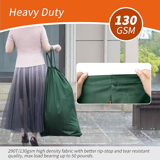 Polecasa Extra Heavy Duty Large Laundry Bag with Sturdy Handles and Drawstring Closure, 28 x 36 inches Durable Storage Bags for Basket, Hamper, College, Dorm, Travel, Green