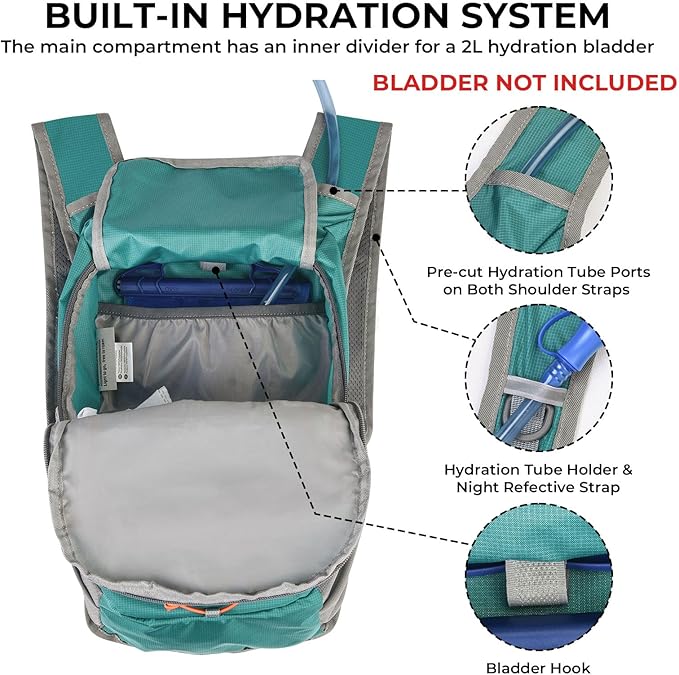 13L Small Hiking Backpack for Women Men, Lightweight Foldable Day pack, Packable Daypack for Travel, Camping (Teal)