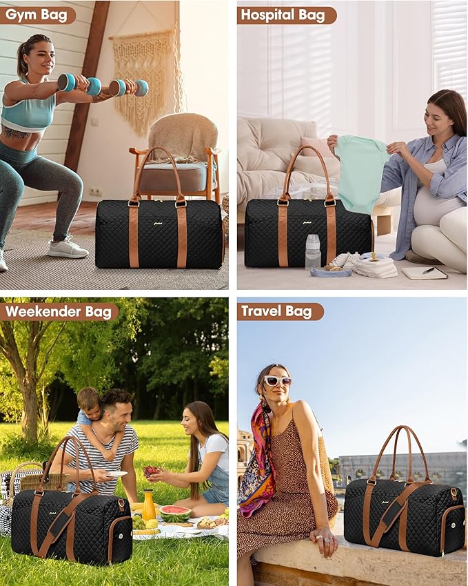 Women Weekender Travel Duffle Bag: Travel Duffel Overnight Bags with Shoe Compartment Large Carry on Tote with Toiletry Bag Weekend Traveling Yoga Gym Hospital Bag for Women with Wet Pocket