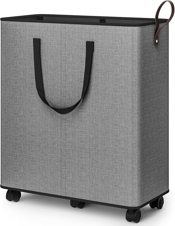 Laundry Basket with Wheels, Collapsible Laundry Baskets, Laundry Hamper with Handles Detachable Wheels, Rolling Laundry Basket, Dirty Clothes Hamper for Bathroom, Dorm, Bedroom, Grey, 136L