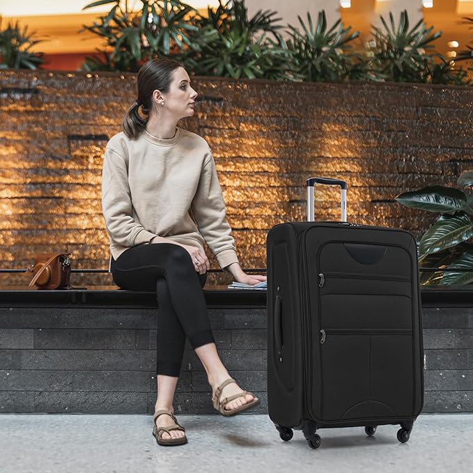 Merax Suitcase Set Softside 3-Piece Expandable Luggage with TSA Lock Spinner Wheels Lightweight Upright Luggage (22/26/30 IN,Black)