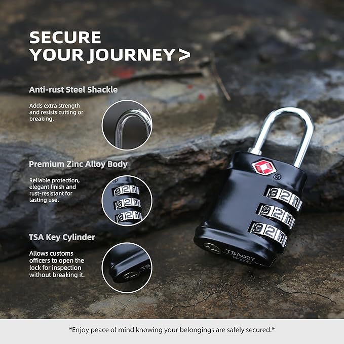 Luggage Locks TSA Approved, Combination Lock for Locker, Travel Essentials Small Padlock Combination, Padlock with Code for Gym Locker, Suitcase, Cabinet, Gun Case, Backpack, Bag, Zipper