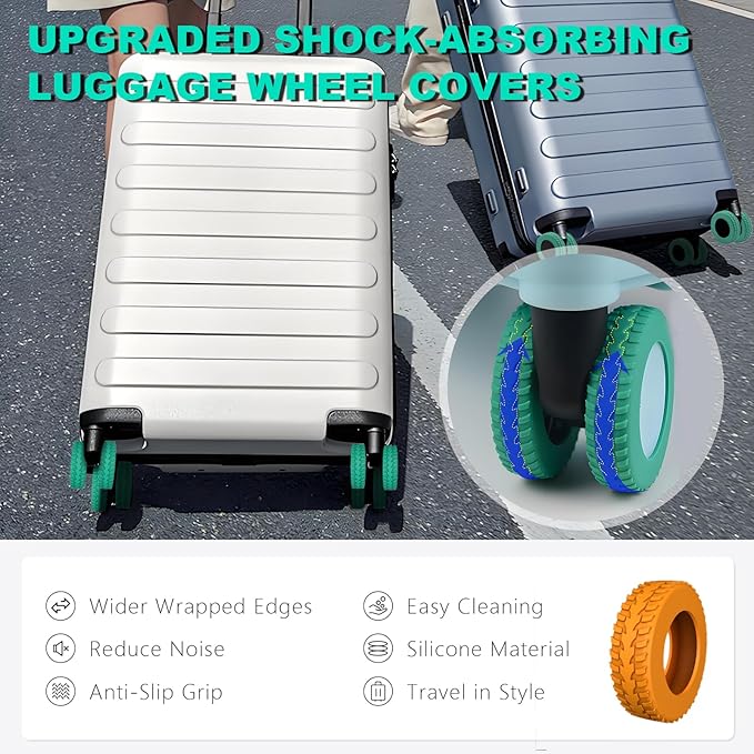 8 Pcs Luggage Wheel Covers,Silicone Protective Covers for 2-2.4" Suitcases Spinner Wheel,Upgraded Wear-Resistant, Silent, Shock Absorption Luggage Travel Accessories(Avocado green)