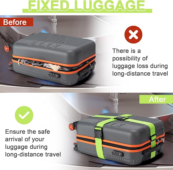 Luggage Straps for Suitcases 4 Pack, TSA Approved Travel Essentials, Luggage Strap for Travel Suitcase & Bag Closure and for Easy Identification, Travel Accessories for Safety & Convenience(Green)