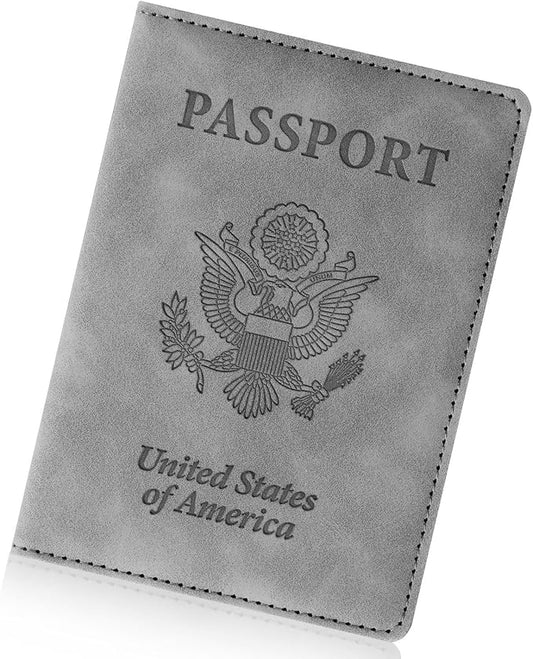 Passport Holder for Travel Essentials,RFID Blocking Passport Cover Wallet Card Case for Women and Men (Gray)