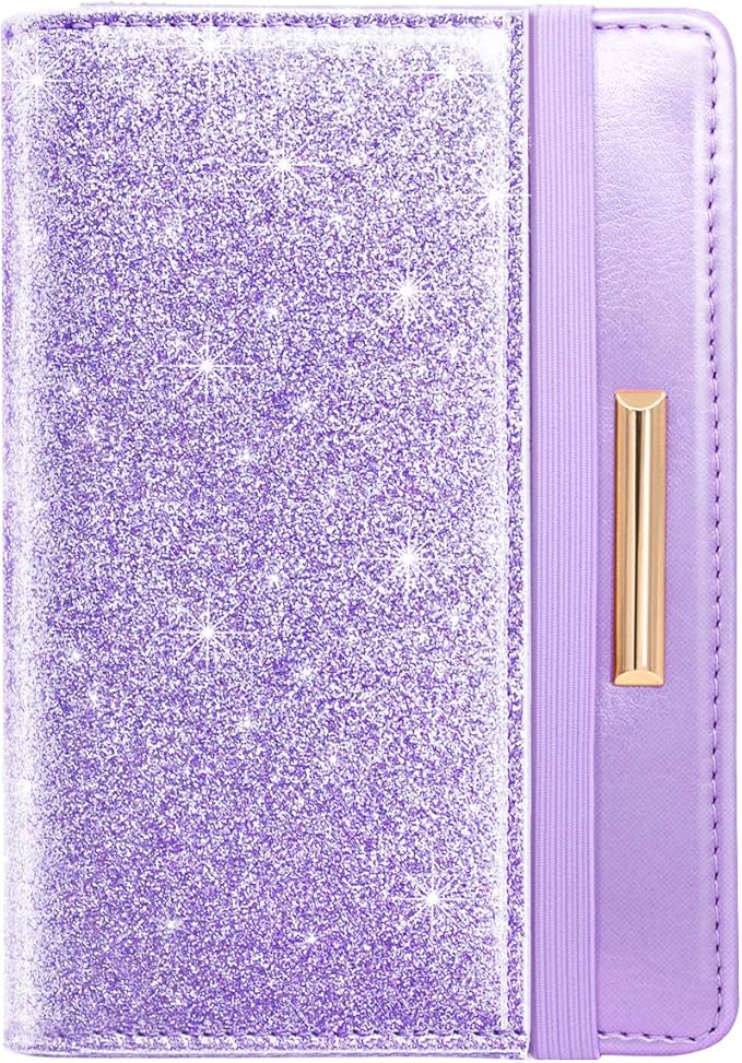 Passport Holder Cover,Traveling Passport Case Glitter Cute Passport Wallet for Women Purple