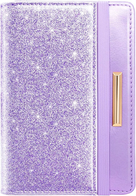 Passport Holder Cover,Traveling Passport Case Glitter Cute Passport Wallet for Women Purple