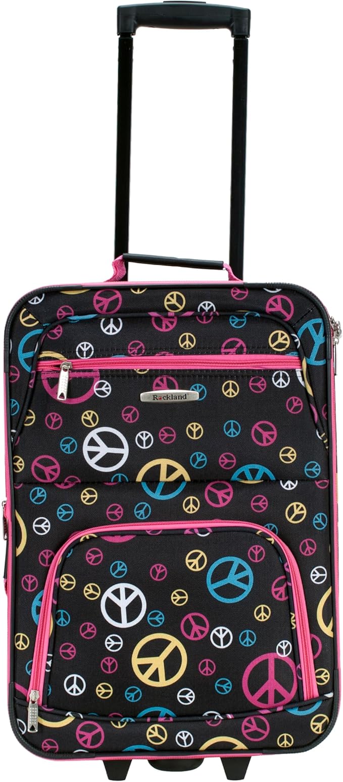 Rockland Fashion Softside Upright Luggage Set,Expandable, Wheel, Telescopic Handle, Peace, 2-Piece (14/19)