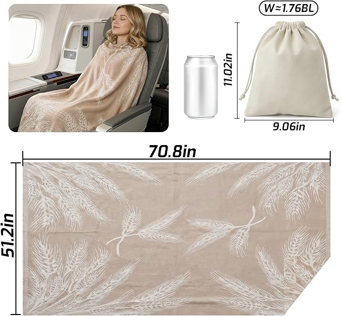 Travel Blanket Airplane - Ultra Soft & Lightweight Knit Design Compact Airplane Blanket,53x72 Inch,Stylish Travel Shawl Wraps for Flights,Office,Home Use,Travel Essentials & Gifts
