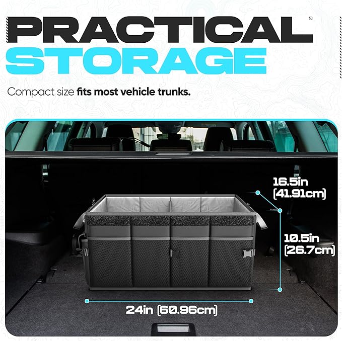FORTEM Trunk Organizer with Cooler For SUV Car Trunk, Foldable Storage, Car Accessories for Women Men, Collapsible Bag, Perfect Christmas Gifts, 600D Oxford, Non Slip Bottom, Straps, Soft Cover (105L)