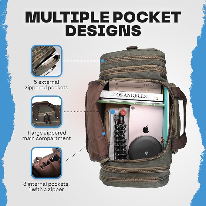 Duffle Bag for Travel 20–23” Expandable (40L) – Lightweight Water-Resistant Carry On Weekender with Multiple Pockets & Shoulder Strap – Airline Approved Travel Duffel Bags for Men & Women - ARMY GREEN