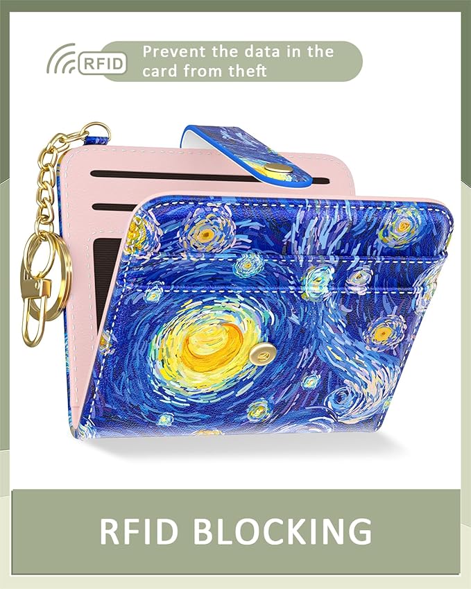 Aiawoxc Womens Wallet, RFID Small Wallets for Women, Slim Compact Credit Card Holder, Cute Leather Bifold Ladies Purse with Zipper Coin Pocket and ID Window, Starry Night
