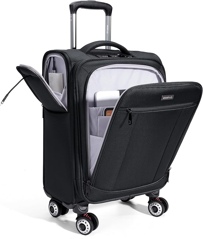 ECOHUB Carry On Luggage Airline Approved, 20 Inch Softside Carry On Suitcase with Spring Shock-Absorbing Spinner Wheels, Lightweight Travel Luggage with TSA Lock, 22x14x9 Carry-On Bag
