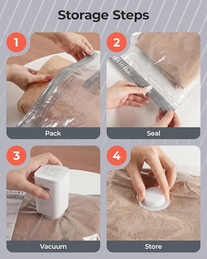 BAGSMART Vacuum Bags for Travel with Rechargeable Air Pump, Portable Space Saver Bags for Travel & Home, Vacuum Compression Seal Bag for Clothing, Blanket, 12 Pack-Gray