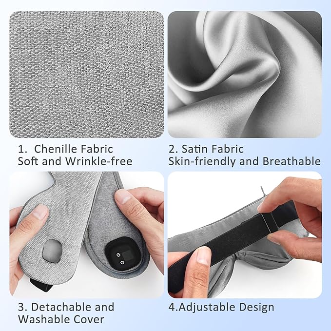 Heated Eye Mask for Dry Eyes, Cordless Warm Eye Compress with 4 Heat Levels, 4-Level Timing, 1000mAh Rechargeable, Blepharitis, Styes, Washable Cover, Travel, Gifts for Family(Grey)