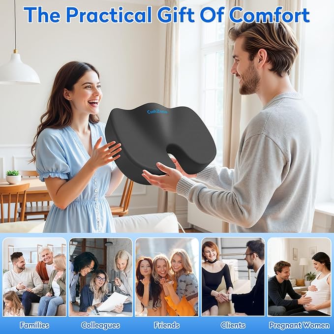 Seat Cushion, Office Chair Cushions, Car Seat Cushion, Non-Slip Sciatica & Back Coccyx Tailbone Pain Relief Chair Pad, Memory Foam Pillow for Computer Desk, Wheelchair, Driving(Grey)