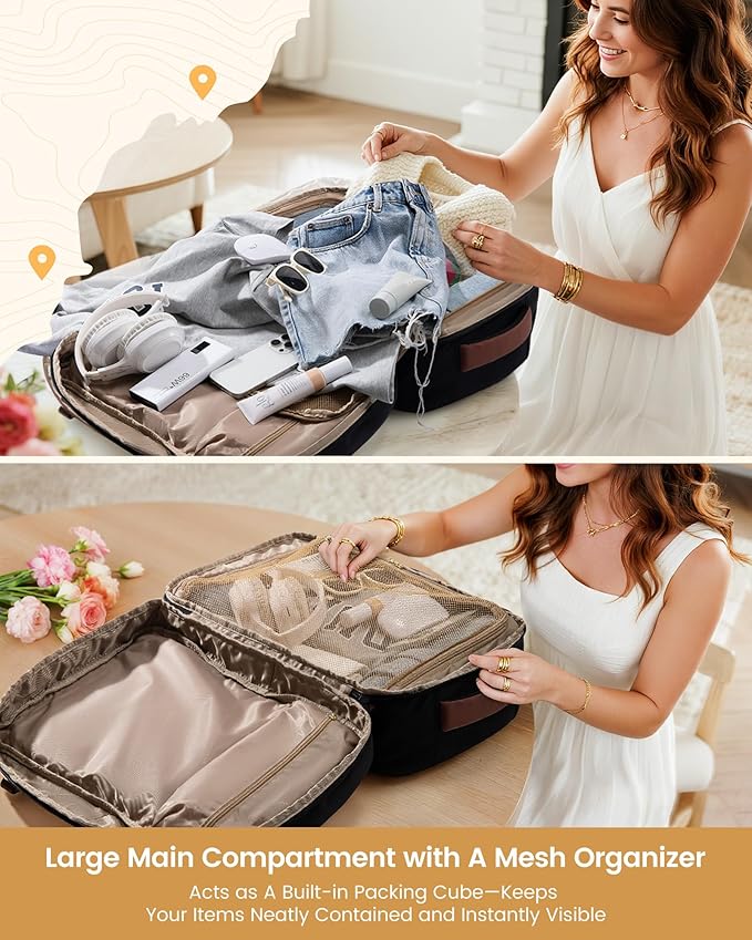 LOVEVOOK 40L Travel Backpack for Men & Women, Airline Approved Carry On Luggage, TSA Personal Item Bag fits 15.6 Inch Laptop, Waterproof Weekender Overnight Suitcase for Work, Black