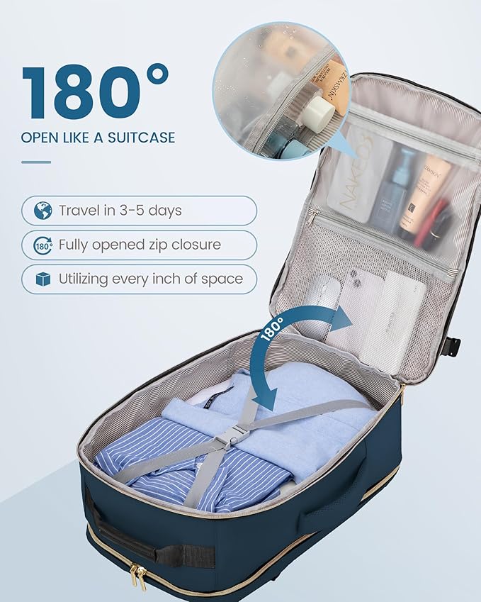 LOVEVOOK Travel Backpack for Women & Men 50L,Airline Approved Carry On Backpack Travel Essentials,TSA Carry on Luggage,Waterproof Personal Item Travel Bag,Suitcase with 3 Packing Cubes,Indian Teal