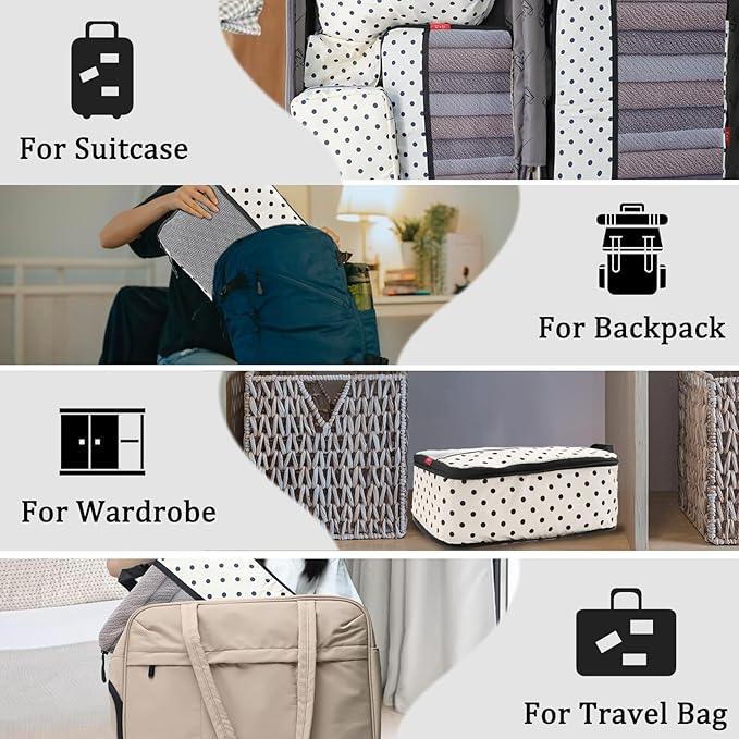 U+U 4 Set Compression Packing Cubes - Ultralight Travel Organizers, Space-Saving Suitcase Organizer, Expandable Packing Cubes for Travel, Business Trip and Family Vacation (Polka Dot)