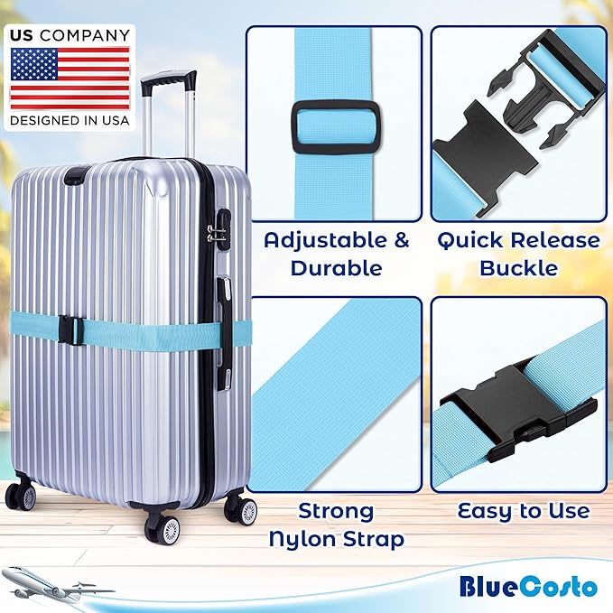 Luggage Straps for Suitcases - TSA Approved - Blue, 20 PK - Bulk Multipack Premium Nylon Belts for Suitcase, Briefcase & Travel Bag - Adjustable Strap Length 46" - 78"