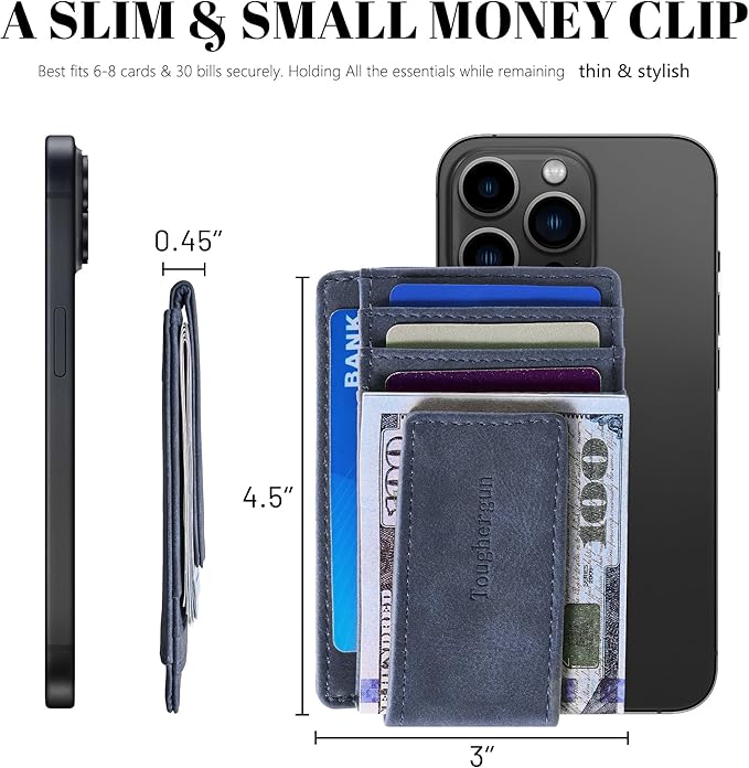 Toughergun Slim Wallet for Men RFID Blocking Money Clip, Minimalist Front Pocket Credit Card Holder, Magnetic Thin Mens Wallets with ID Window