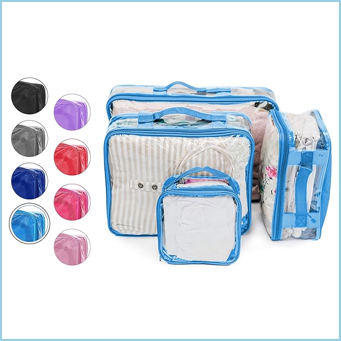 Clear Packing Cubes set of 4 / Packs 7-10 Days of Clothes/Premium PVC Plastic Storage Bags