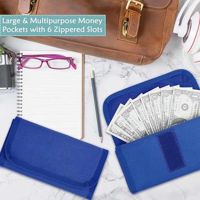 VOCHIC Money Wallet, Money Organizer for Cash with 6 Zippered Pocket Multipack Money Pouch, Cash Bill Organizer, Money Bag Small Travel Money Holder for Budgeting, Receipt and Tips