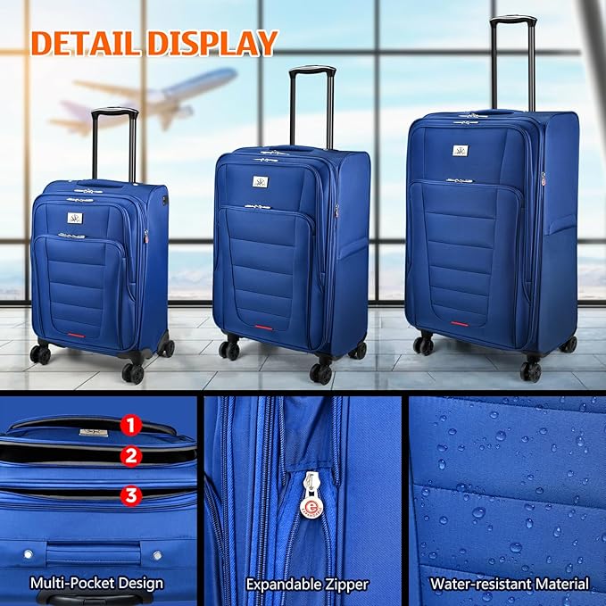 Verdi Luggage 2 Piece Set Suitcase Spinner Wheels Softshell Expandable, Carry On Luggage with USB Port (Navy, 2-Piece set(20/24))