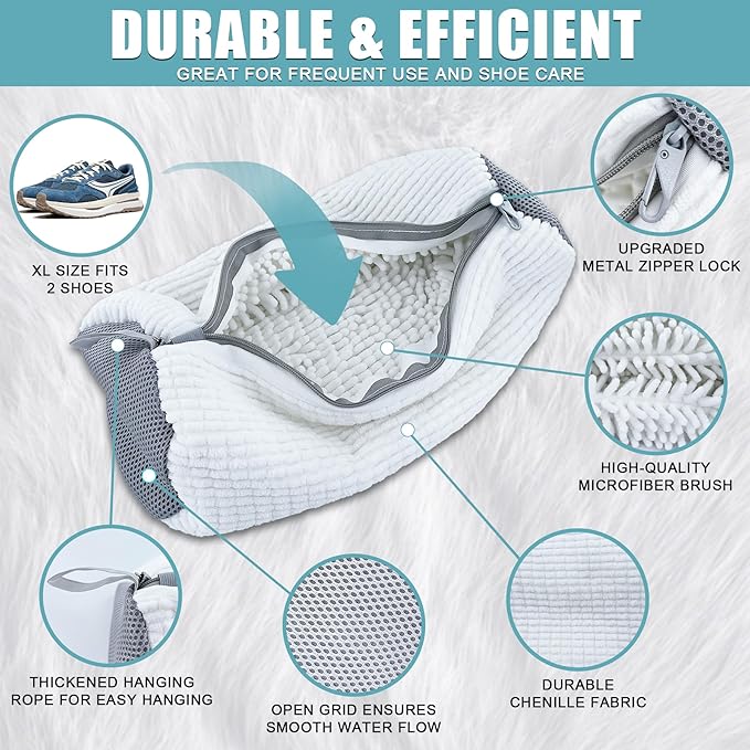 Shoe Washing Machine Bag, 2 Pack – Reusable, Fits All Shoe Types, 360° Deep Cleaning with Self-Locking Zipper, Wash Two Pairs at Once, Protects Shoes and Washing Machines(White)