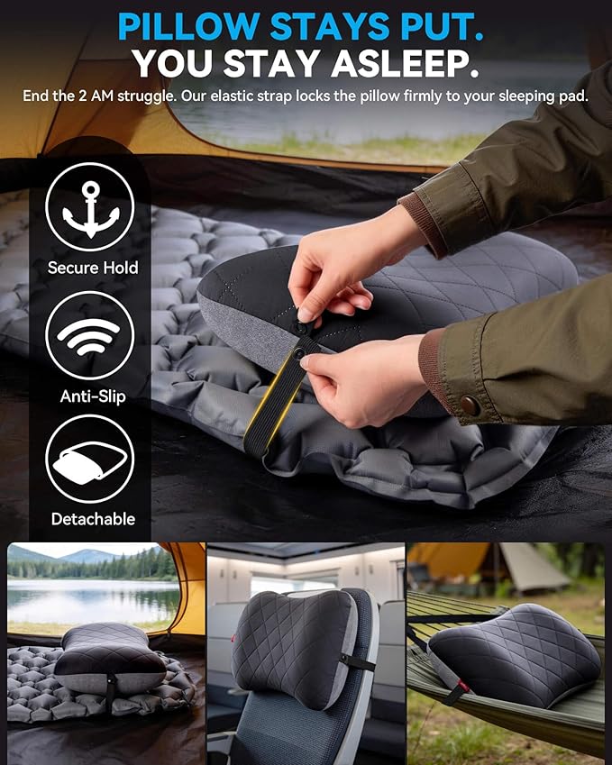 Hikenture Camping Pillow with Removable Cover - Ultralight Inflatable Pillow for Neck Lumbar Support - Upgrade Backpacking Pillow - Washable Travel Air Pillows for Camping, Hiking, Backpacking