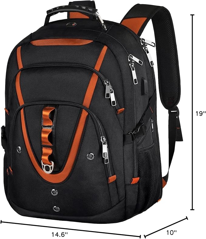 Mogplof 18.4 Laptop Backpack Women Men, 55L-60L Flight Approved Extra Large Travel Backpack RFID Anti Theft and TSA Friendly Backpack, Water Resistant College School Heavy Duty, Orange